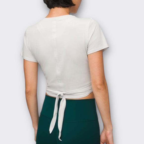 LULULEMON ATHLETICA Time To Restore Short Sleeve Tie Top Off White (Vapor) 6 M - Picture 3 of 7